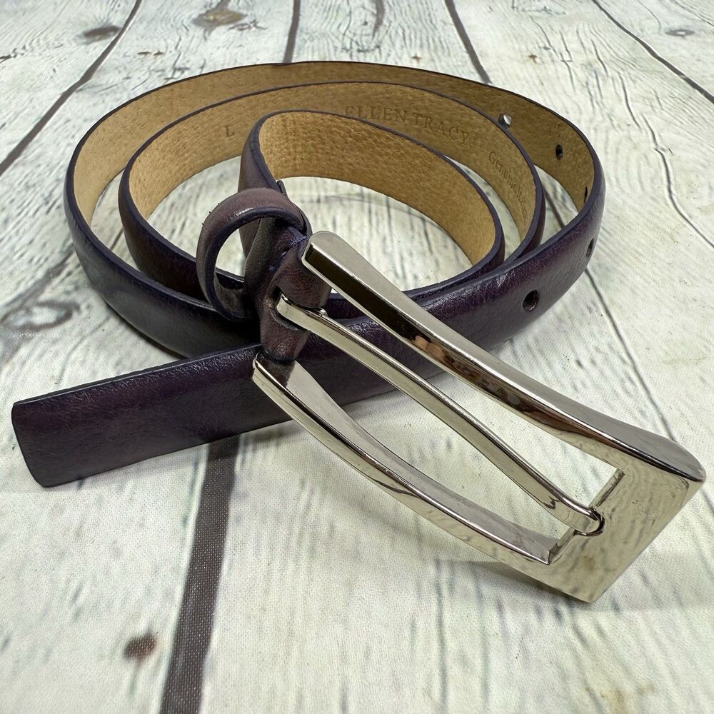 VTG Liz Claiborne Belt Women Large Genuine Italian Leather Purple Brass Buckle
